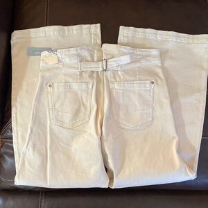 Anthropologie Jeans,soft cream relaxed wideflare hemmed,Complete Sophistication